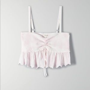 Aritzia Wilfred Dareau Smocked Light Pink Tank Top